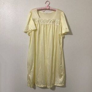 Soft Yellow Satin Sleep Dress with Feminine Lace Yoke